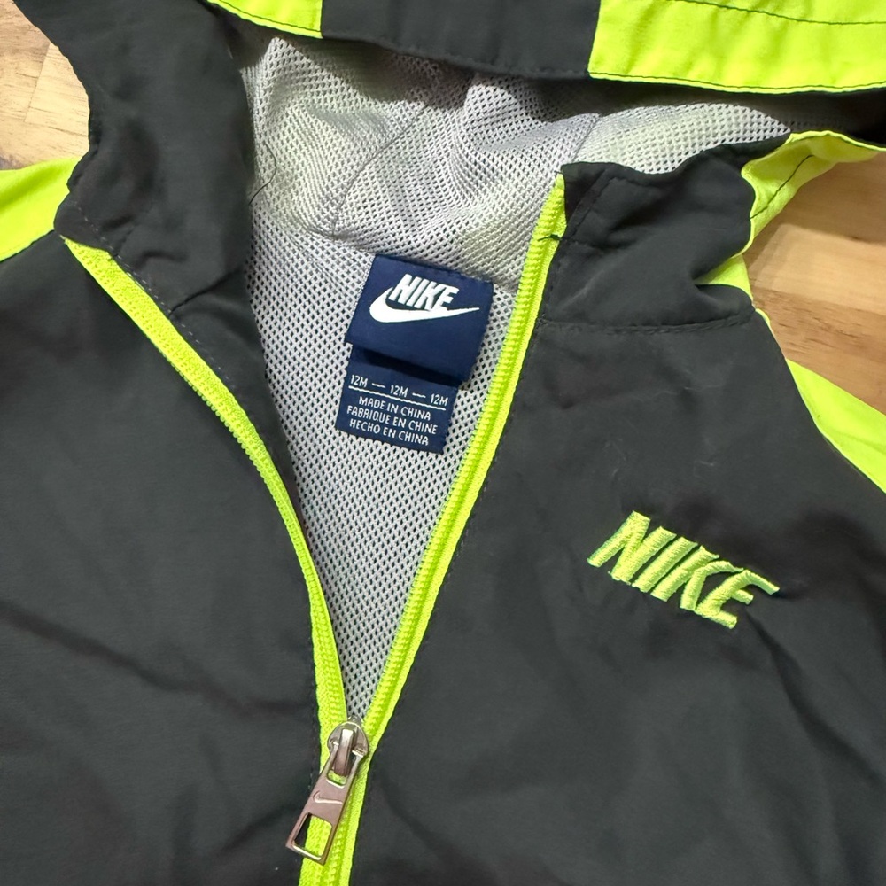 Nike Kids Black and Neon Green Hooded Raincoat - Picture 2 of 2